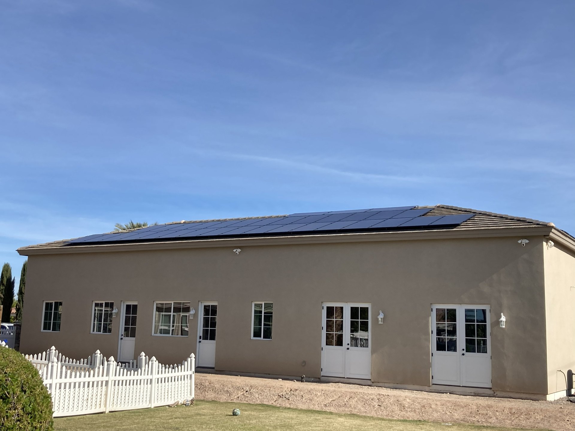 Completed commercial RV garage with finished stucco exterior